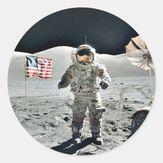 Moon Walk mit amerikanischer Flagge Runder Aufkleber (Vorderseite)