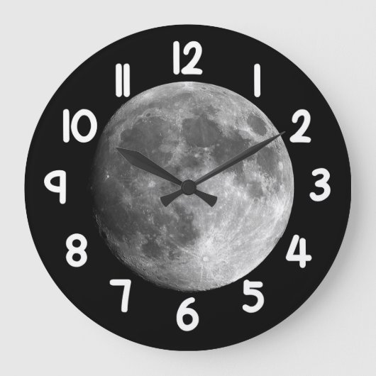Moon Wall Clock – Black Night Sky Space Home Decor Große Wanduhr (Vorderseite)