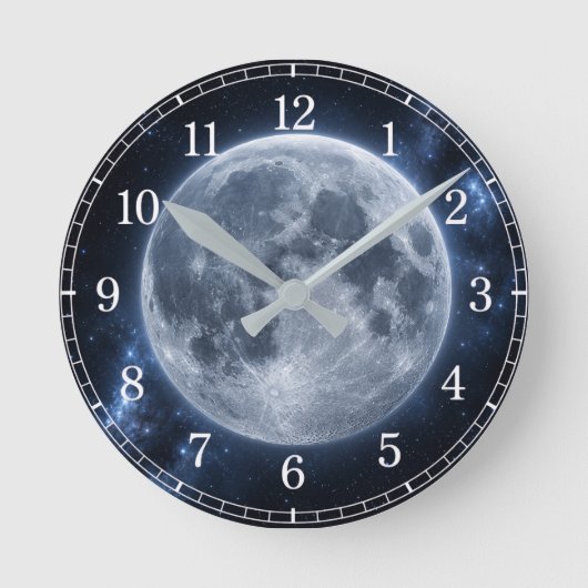 Moon Wall Clock — Space-Inspired Design Runde Wanduhr (Vorderseite)