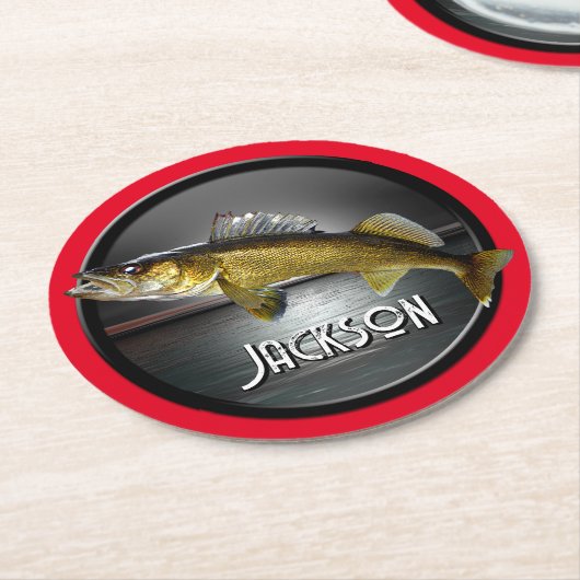 Moon Water & Walleye Pike Blue Runder Pappuntersetzer (Angewinkelt)