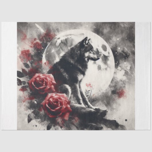 Moon Wolf Floral Seidenpapier (Vorderseite)