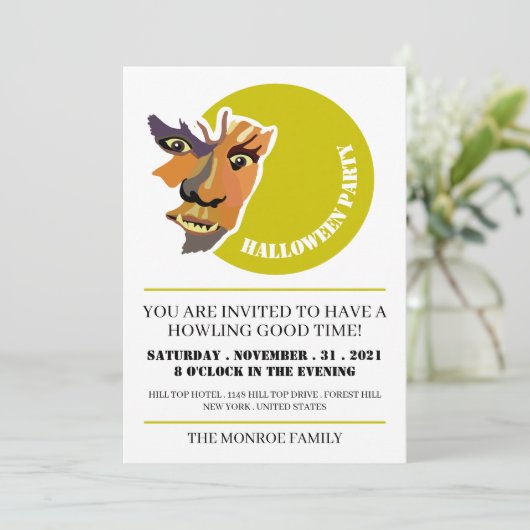 Moon Wolf, Halloween-Party Einladung (Stehend Vorderseite)