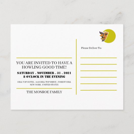 Moon Wolf, Halloween-Party Einladung (Rückseite)