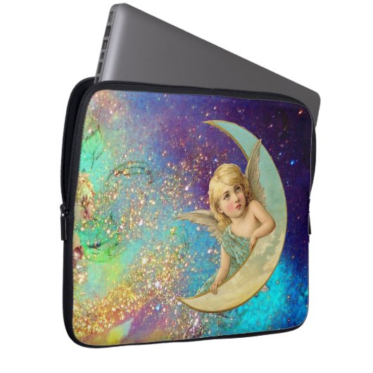 MOONANGEL IN BLAUE GOLD GELBE GLITZERN LAPTOPSCHUTZHÜLLE (Vorne Rechts)