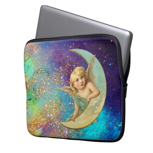 MOONANGEL IN BLAUE GOLD GELBE GLITZERN LAPTOPSCHUTZHÜLLE (Vorderseite Links)