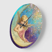 MOONANGEL IN GOLD BLAUE GLITZERN GROßE WANDUHR (Winkel)