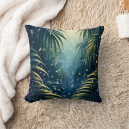 Moonbeam painted palm leaves and fireflies kissen