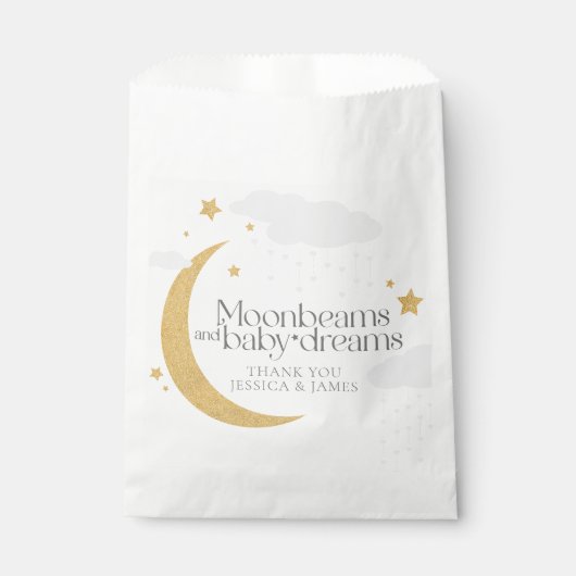 Moonbeams and baby dreams baby shower gray gold geschenktütchen (Vorderseite)