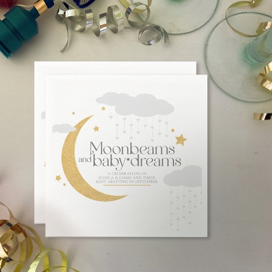 Moonbeams and baby dreams baby shower gray gold serviette