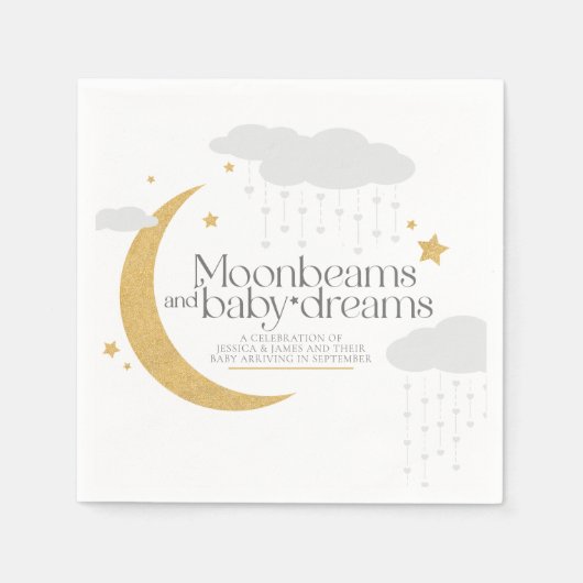 Moonbeams and baby dreams baby shower gray gold serviette (Vorderseite)