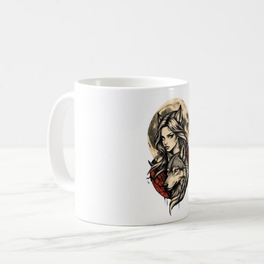 Moonbound Guardian She of the Wolf Moon Lunar Wolf Kaffeetasse (Vorderseite Links)