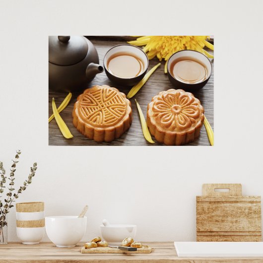 Mooncake und Tee, chinesisches Festival Mitte Herb Poster (Küche)