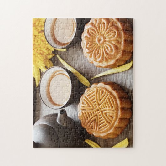 Mooncake und Tee, chinesisches Festival Mitte Herb Puzzle (Vertikal)