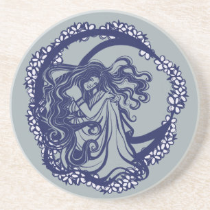 MoonChild Blue Floral Moon Goddess Art Moon Kind Getränkeuntersetzer