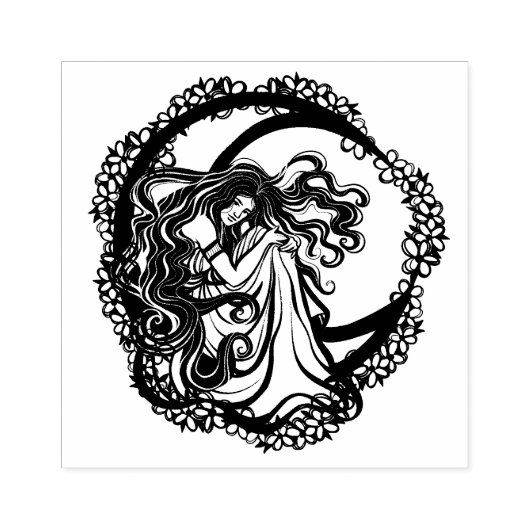 MoonChild Blue Floral Moon Goddess Art Moon Kind Gummistempel (Prägung)