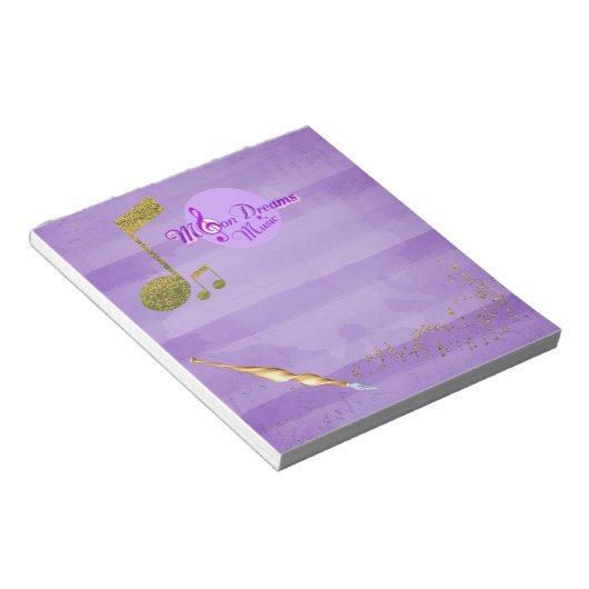 MoonDreams Lila & Gold Musiknoten Extravagant schr Notizblock (angewinkelt)