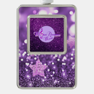 MoonDreams Musik-Logo-lila Imitat Glitzer u. Bling Rahmen-Ornament Silber