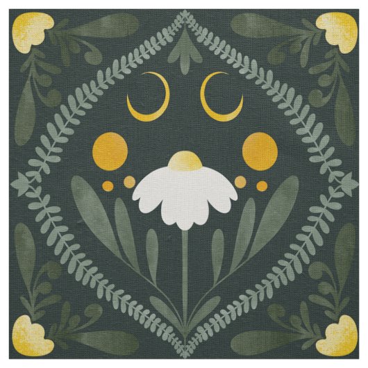 Moonflower Grid | Dunkles Waldgrün Stoff (Muster)