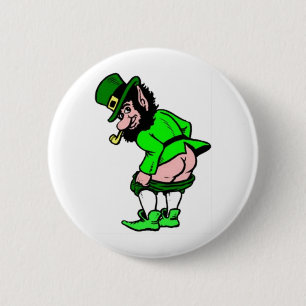 Mooning Leprechaun Button