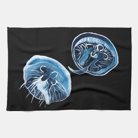 MoonJellyfish Aquarellkunst Geschirrtuch (Horizontal)