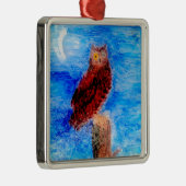 Moonlight Bird Brown Owl Silbernes Ornament (Rechts)