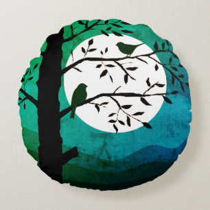 Moonlight Birds Rundes Kissen