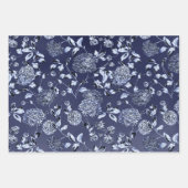 Moonlight Blauer Dahlias Blütenwein auf Blauem Nav Geschenkpapier Set (Vorderseite 2)