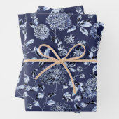 Moonlight Blauer Dahlias Blütenwein auf Blauem Nav Geschenkpapier Set (Beispiel)