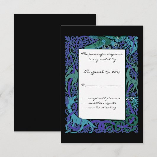 Moonlight Blue Celtic Animals Design Wedding RSVP (Vorne/Hinten)