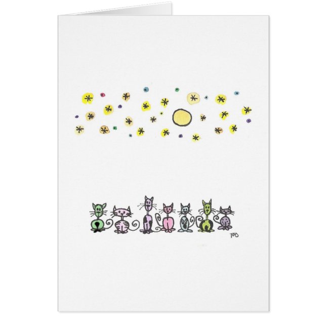 Moonlight Cats Aquarellzeichnung (Vorne)
