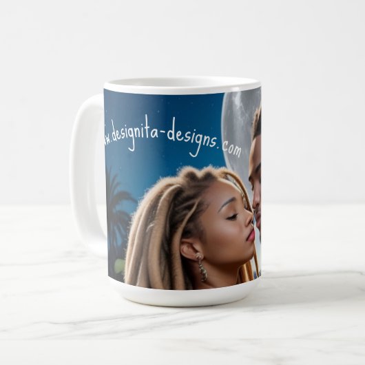 Moonlight Couple Love Mug – Romantic Digital Art Kaffeetasse (Vorderseite Links)