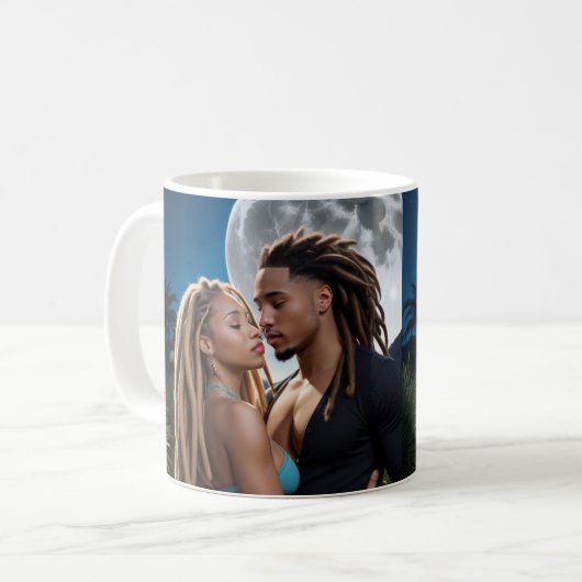 Moonlight Couple Love Mug – Romantic Digital Art Kaffeetasse (Vorderseite Links)