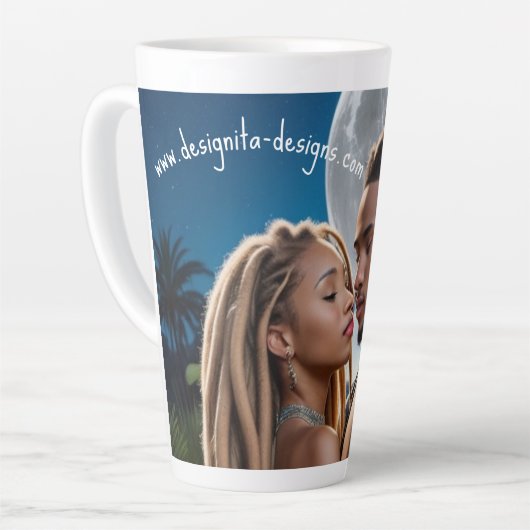 Moonlight Couple Love Mug – Romantic Digital Art Milchtasse (Linke Ecke)
