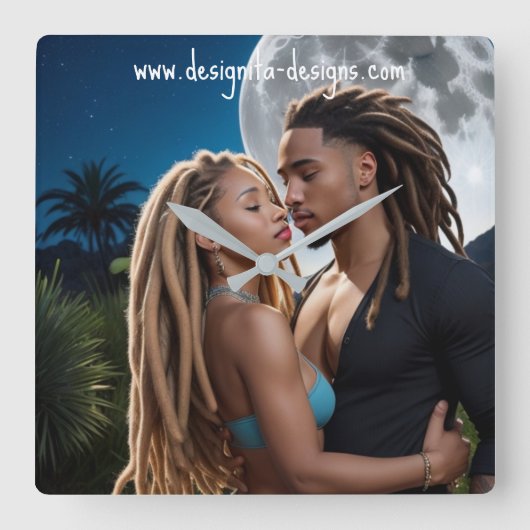 Moonlight Couple – Romantic Digital Art Quadratische Wanduhr (Vorderseite)