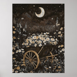 Moonlight Dark Floral Garden Mitternachtswald Poster