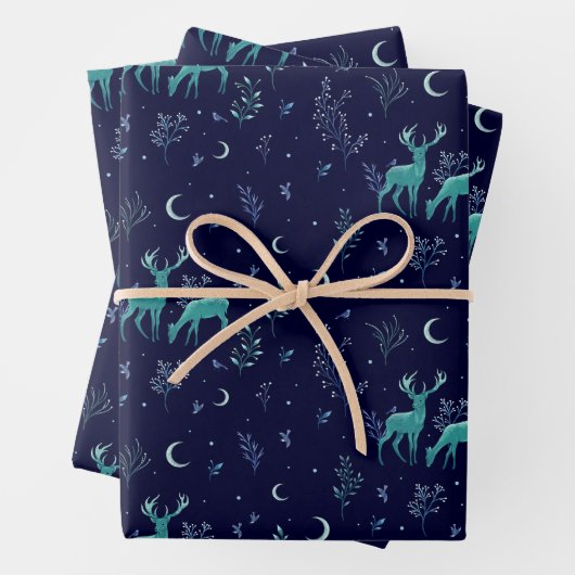Moonlight Deer Wrapping Paper Sheets Geschenkpapier Set (Beispiel)