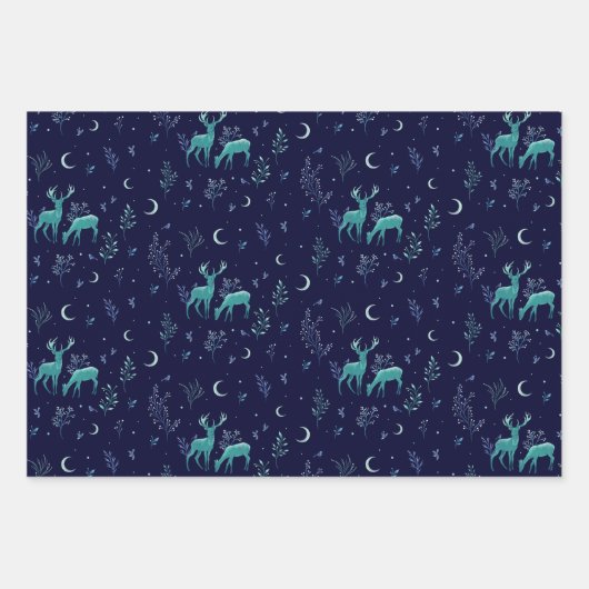 Moonlight Deer Wrapping Paper Sheets Geschenkpapier Set (Vorderseite)