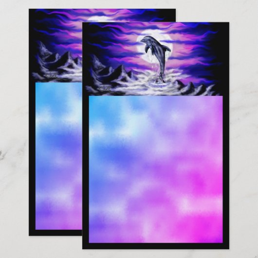 Moonlight Dolphin Briefpapier (Vorne/Hinten)