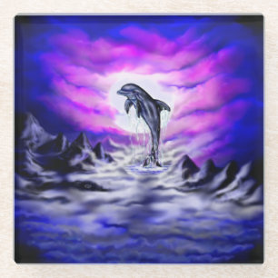 Moonlight Dolphin Glasuntersetzer