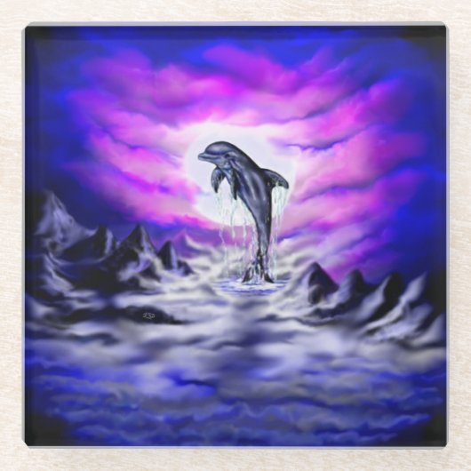 Moonlight Dolphin Glasuntersetzer (Vorderseite)