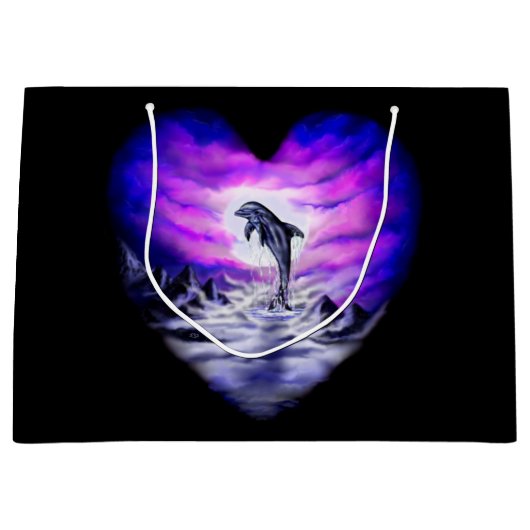 Moonlight Dolphin Herz Große Geschenktüte (Vorderseite)
