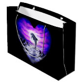 Moonlight Dolphin Herz Große Geschenktüte (Rückseite Schrägansicht)