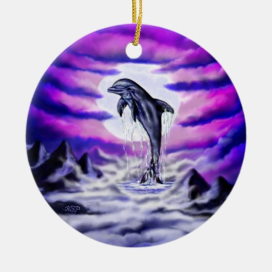 Moonlight Dolphin Keramik Ornament (Vorne)