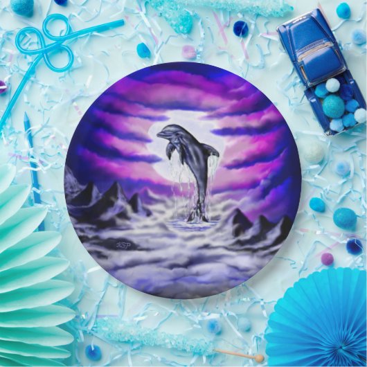 Moonlight Dolphin Pappteller (Party)