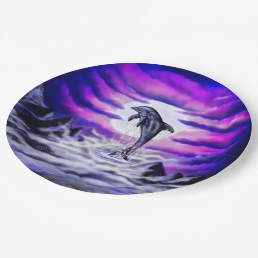 Moonlight Dolphin Pappteller (Schrägansicht)