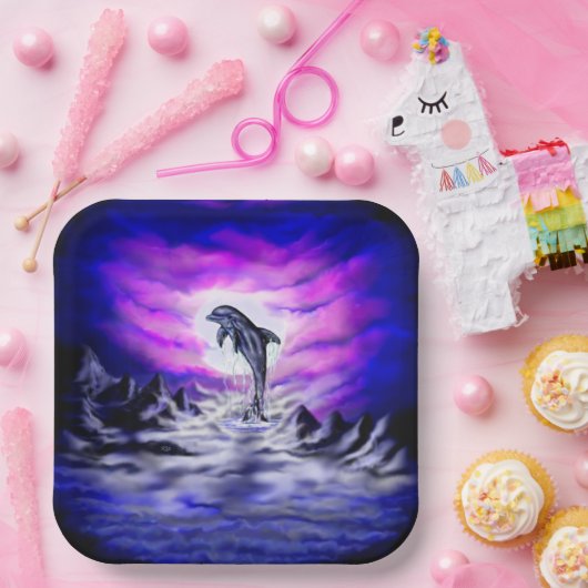 Moonlight Dolphin Pappteller (Party)