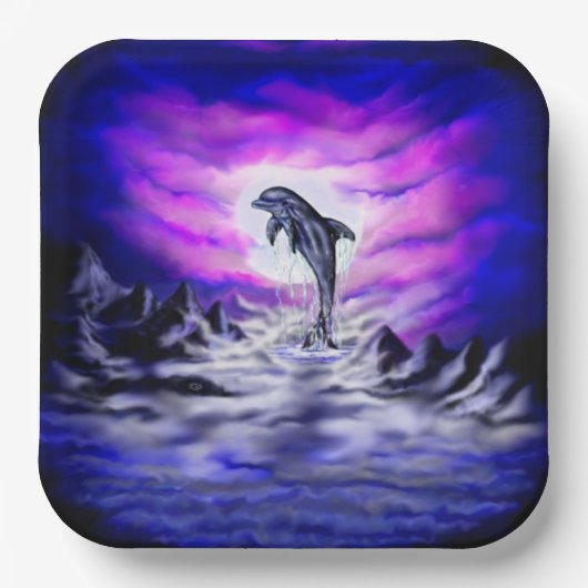 Moonlight Dolphin Pappteller (Vorderseite)