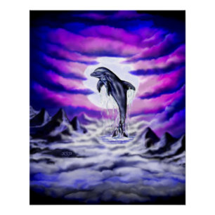 Moonlight Dolphin Poster