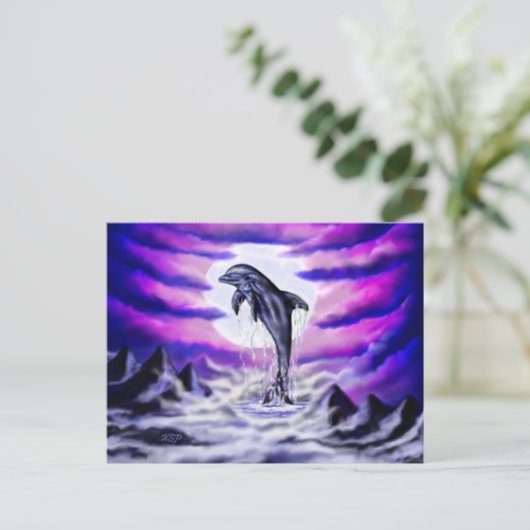 Moonlight Dolphin Postkarte (Stehend Vorderseite)