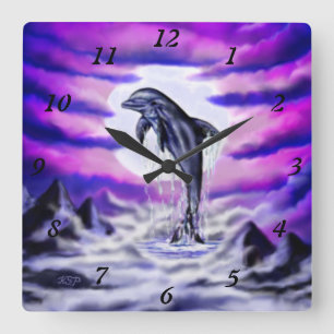 Moonlight Dolphin Quadratische Wanduhr